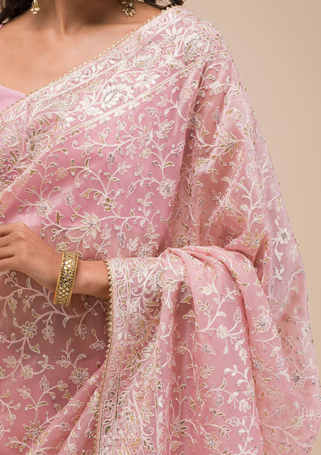 Pink Gotapatti Tissue Saree-Koskii