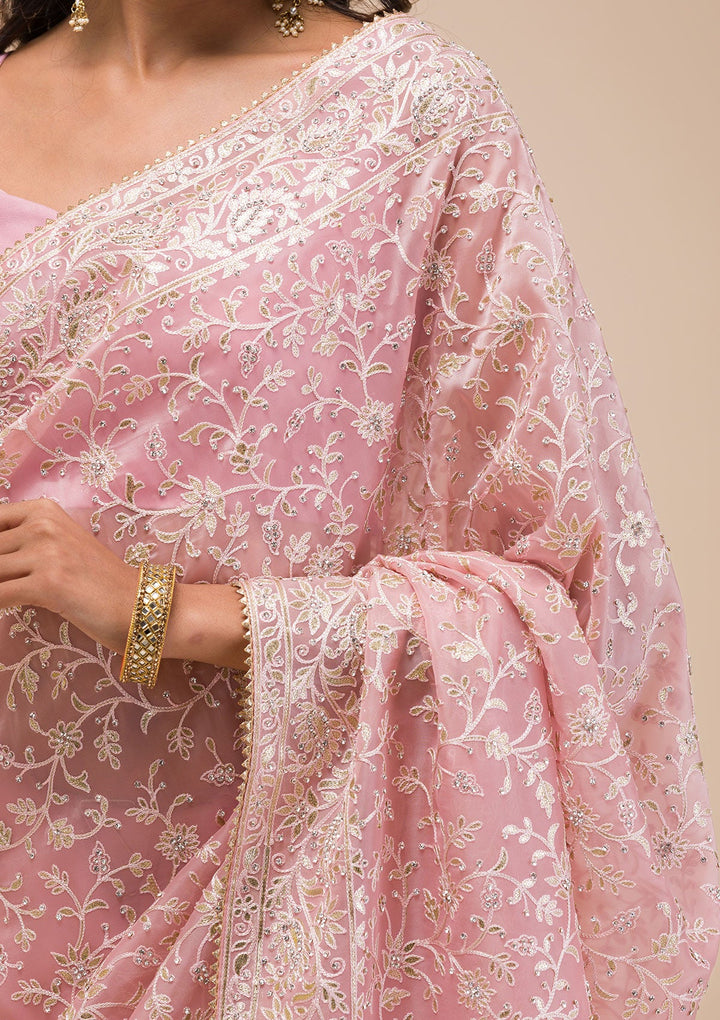 Pink Gotapatti Tissue Saree-Koskii