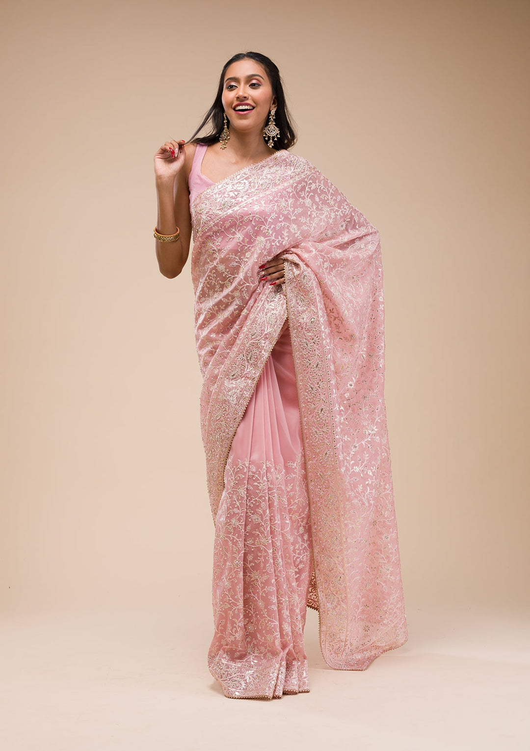 Pink Gotapatti Tissue Saree-Koskii