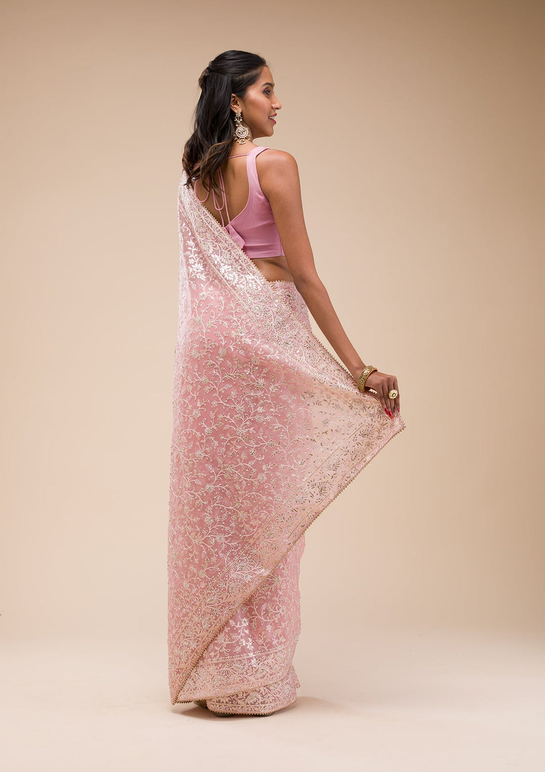 Pink Gotapatti Tissue Saree-Koskii