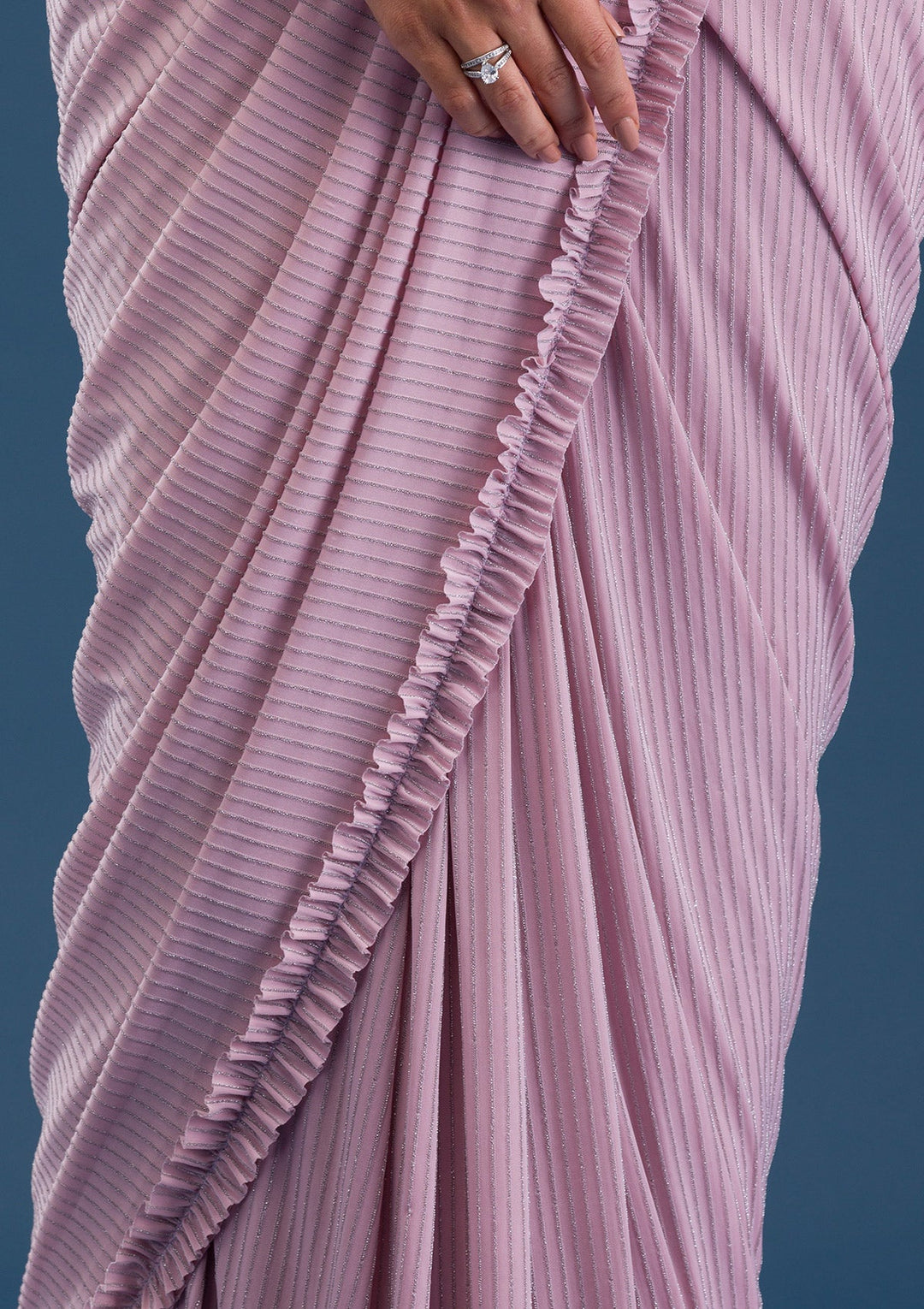 Pink Mirrorwork Lycra Saree-Koskii