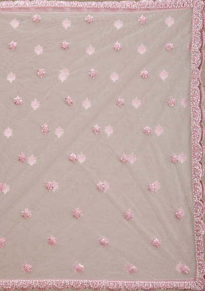 Pink Mirrorwork Net Readymade Lehenga