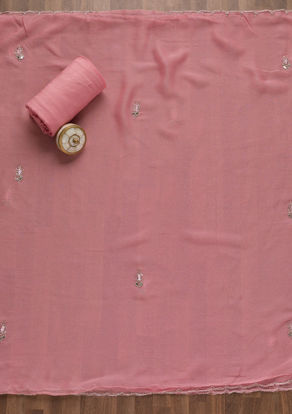 Pink Mirrorwork Semi Crepe Unstitched Salwar Suit-Koskii