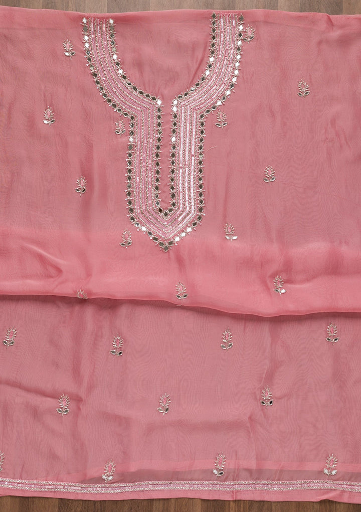 Pink Mirrorwork Semi Crepe Unstitched Salwar Suit-Koskii