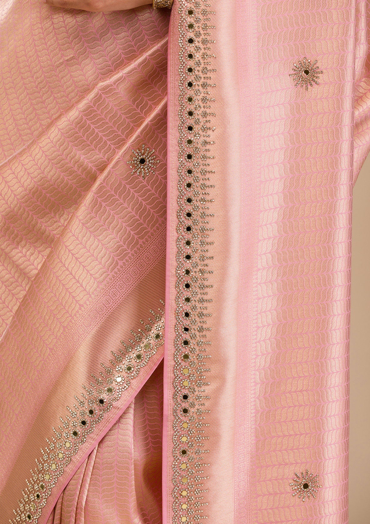 Pink Mirrorwork Soft Silk Saree-Koskii