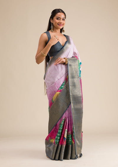 Pink Printed Art Silk Saree-Koskii