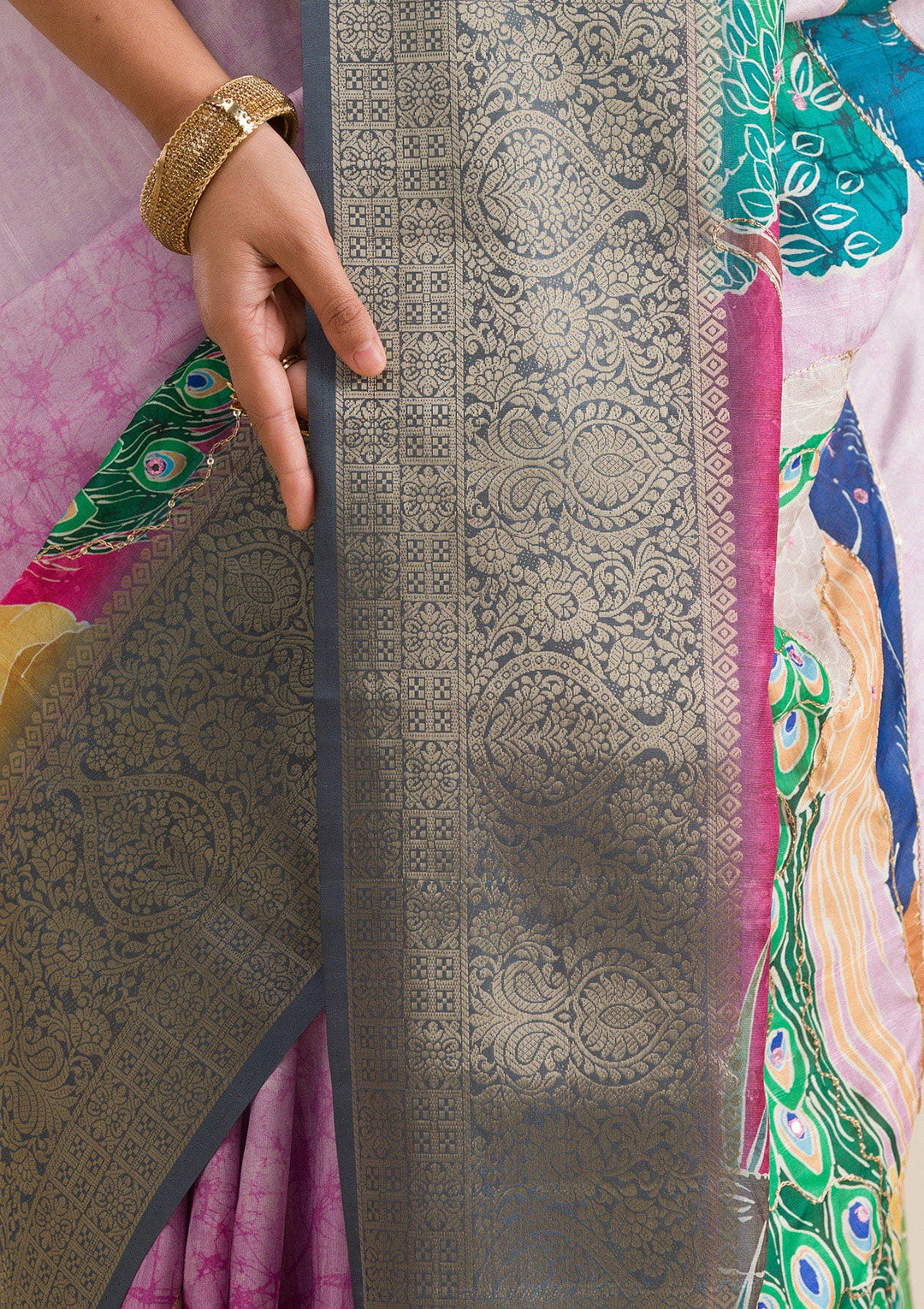 Pink Printed Art Silk Saree-Koskii