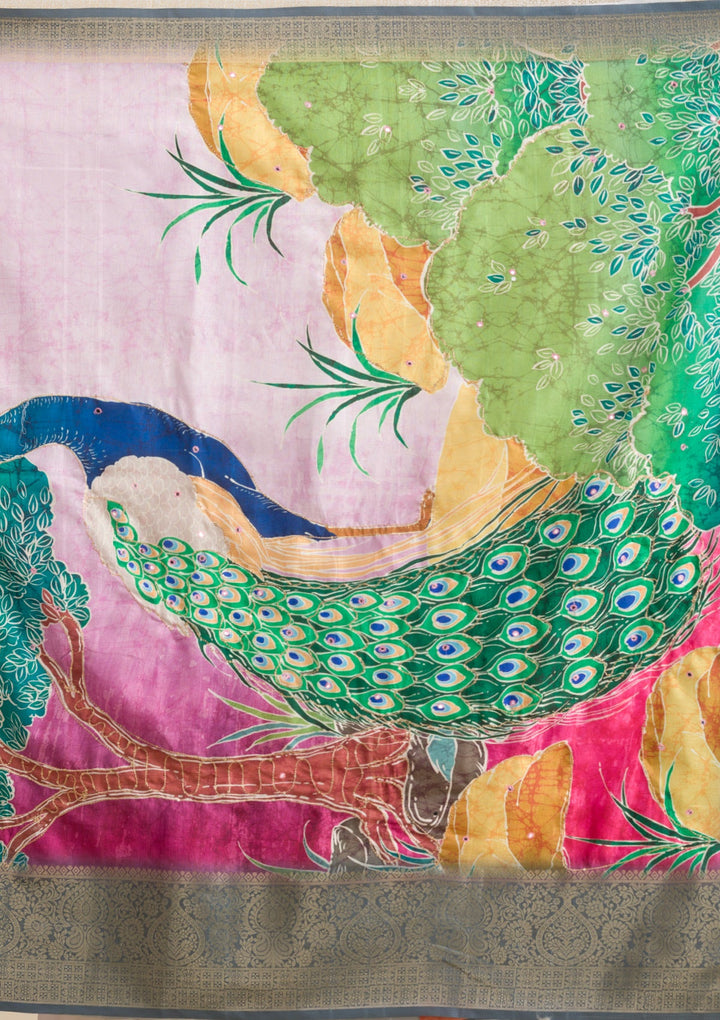 Pink Printed Art Silk Saree-Koskii