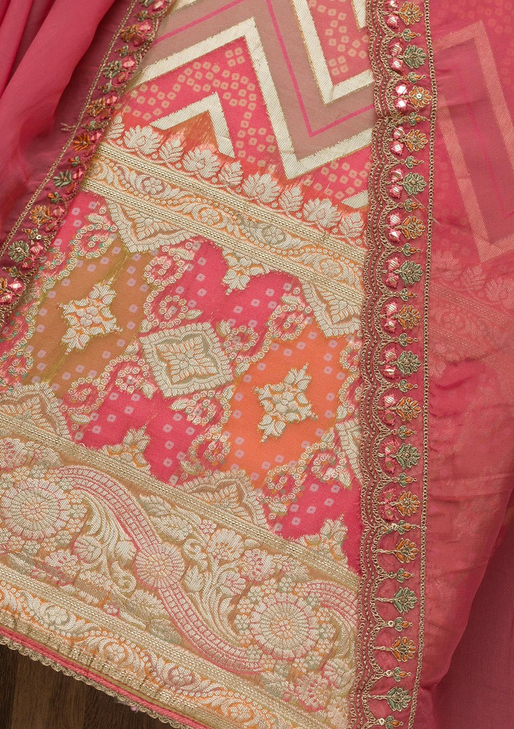 Pink Printed Banarasi Unstitched Salwar Suit-Koskii