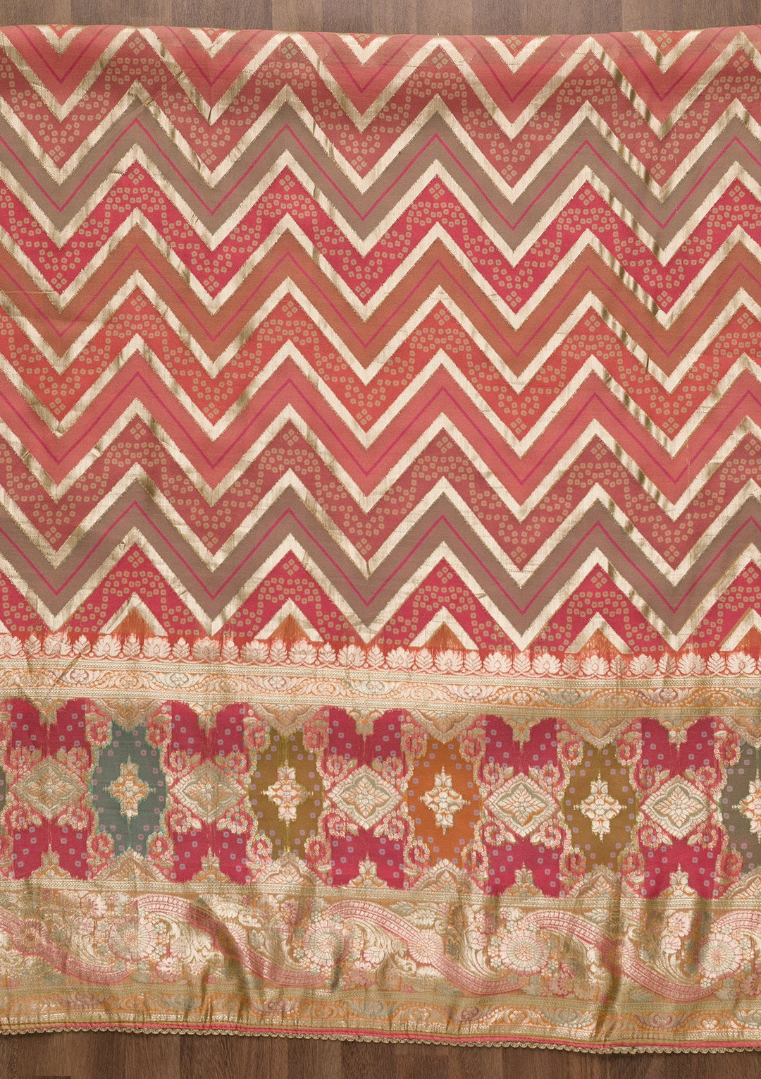 Pink Printed Banarasi Unstitched Salwar Suit-Koskii