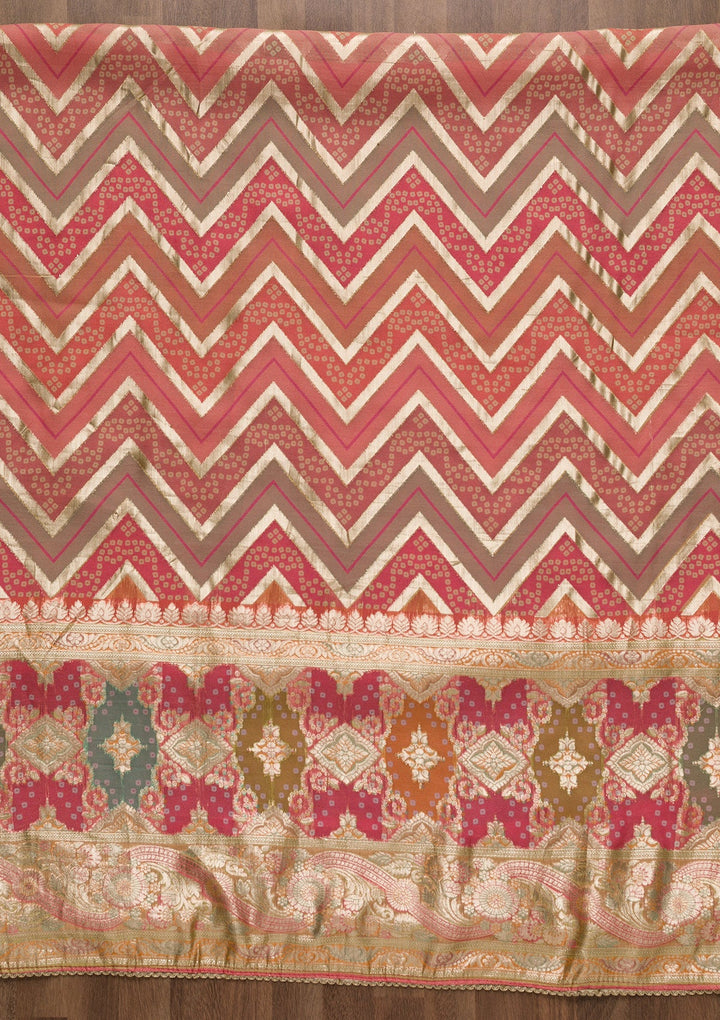Pink Printed Banarasi Unstitched Salwar Suit-Koskii