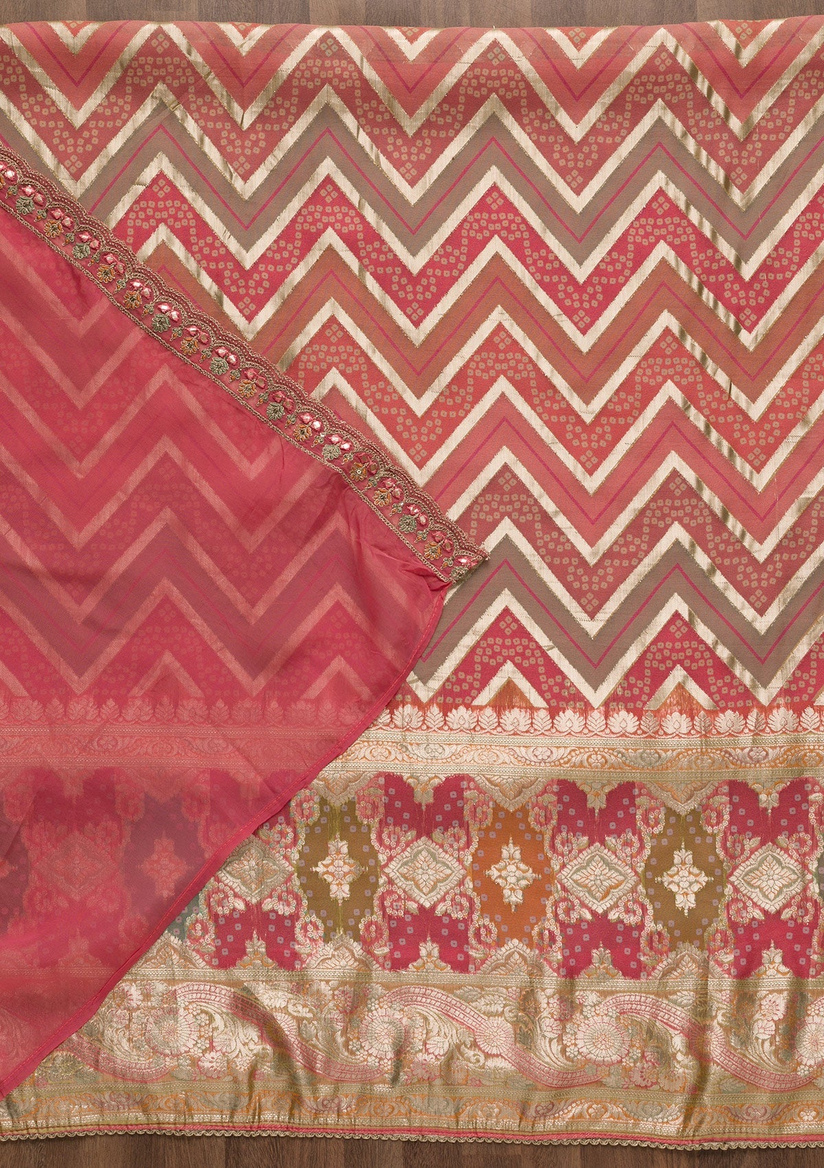 Pink Printed Banarasi Unstitched Salwar Suit-Koskii