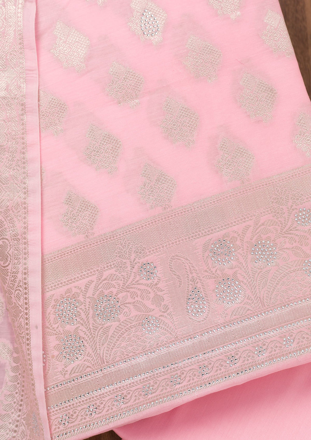Pink Printed Banarasi Unstitched Salwar Suit-Koskii