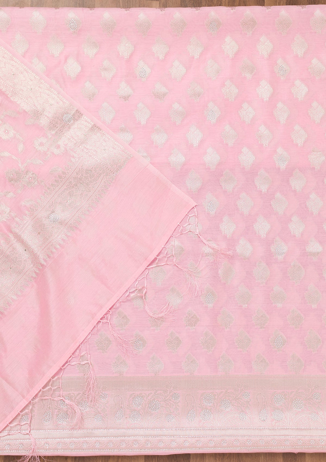 Pink Printed Banarasi Unstitched Salwar Suit-Koskii