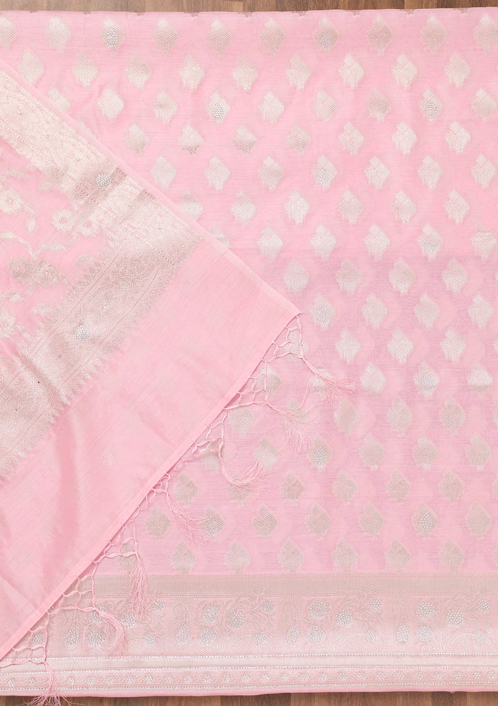 Pink Printed Banarasi Unstitched Salwar Suit-Koskii