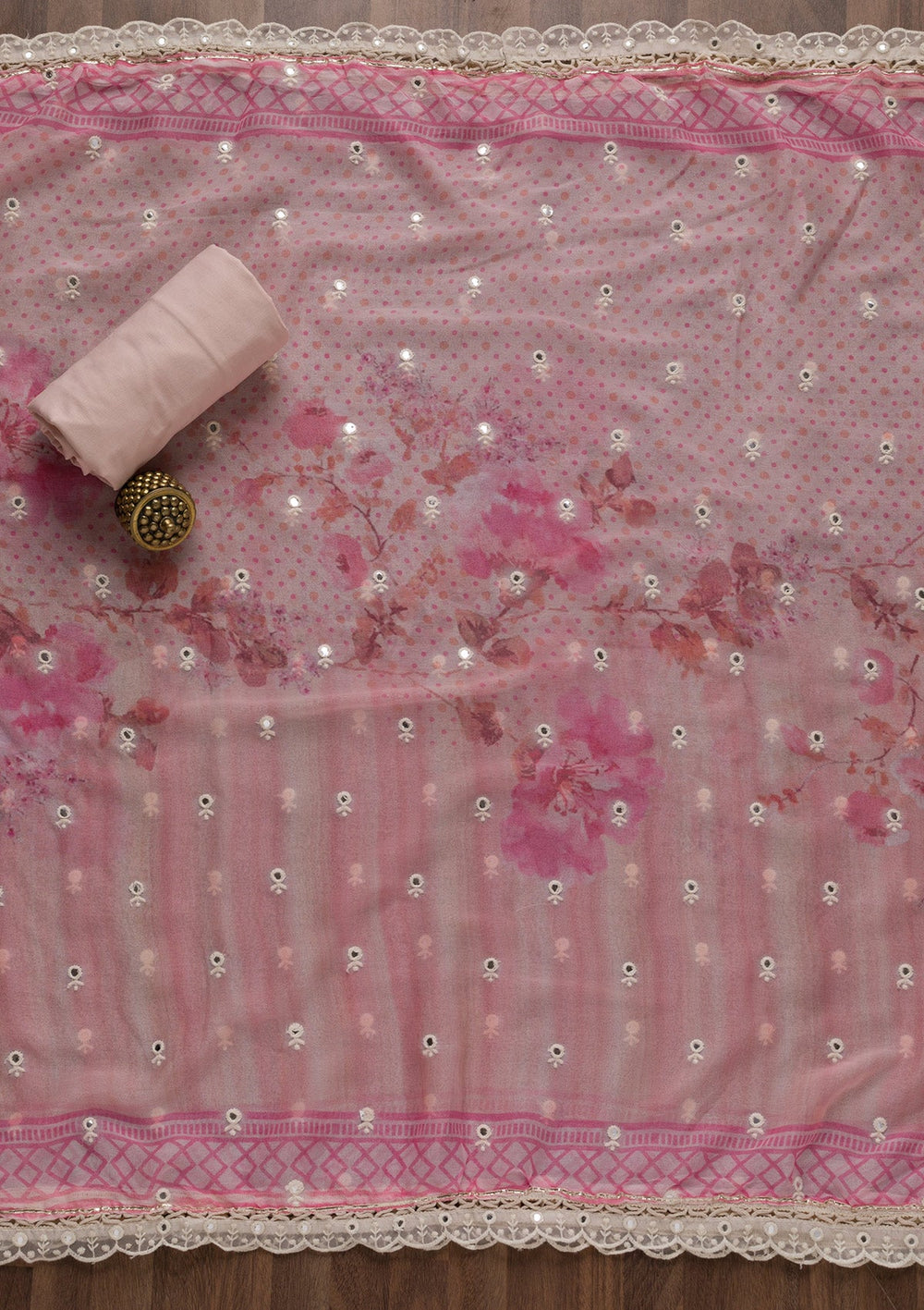 Pink Printed Cotton Unstitched Salwar Suit-Koskii