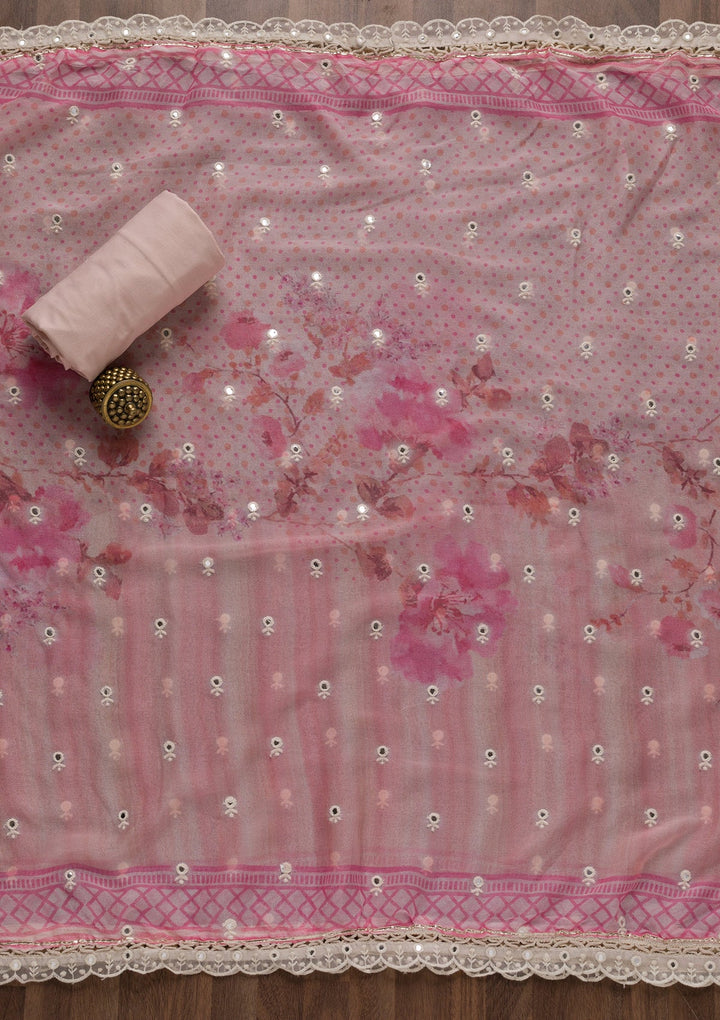 Pink Printed Cotton Unstitched Salwar Suit-Koskii