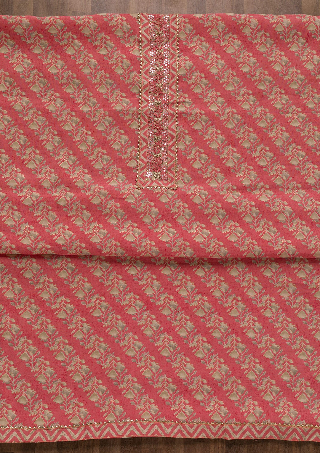 Pink Printed Cotton Unstitched Salwar Suit-Koskii