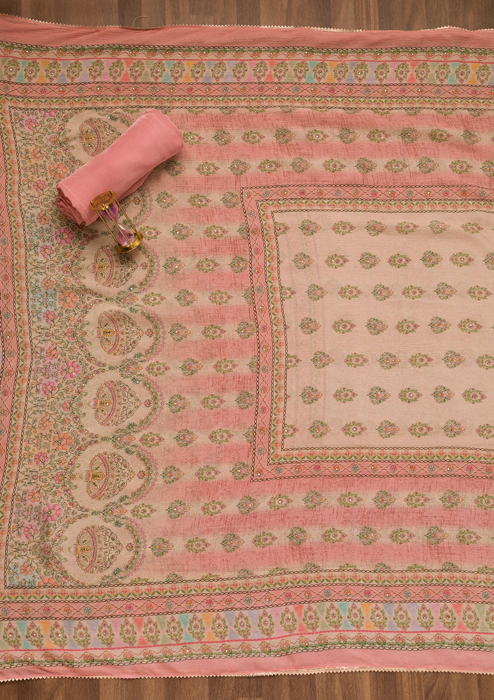 Pink Printed Crepe Unstitched Salwar Suit-Koskii