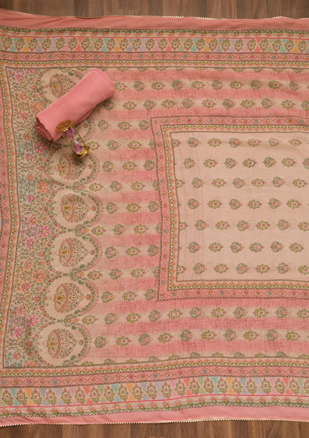 Pink Printed Crepe Unstitched Salwar Suit-Koskii