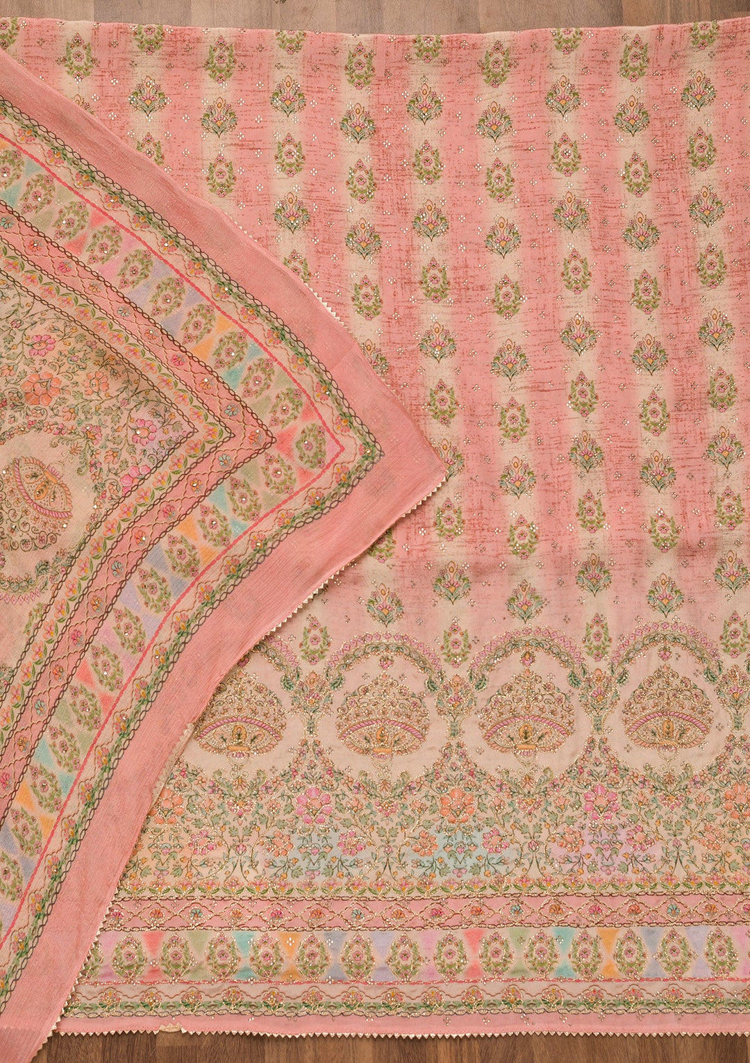 Pink Printed Crepe Unstitched Salwar Suit-Koskii