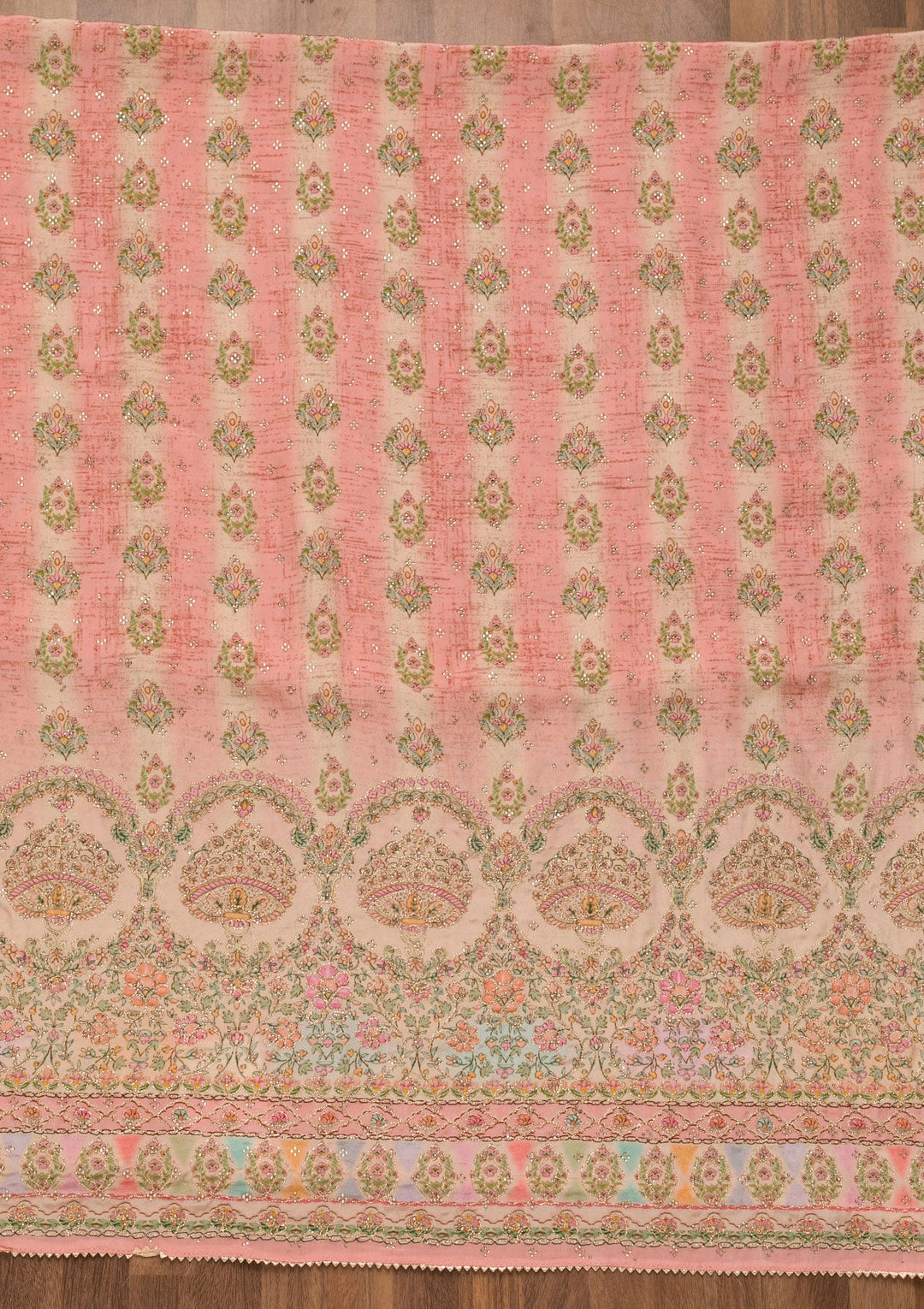 Pink Printed Crepe Unstitched Salwar Suit-Koskii