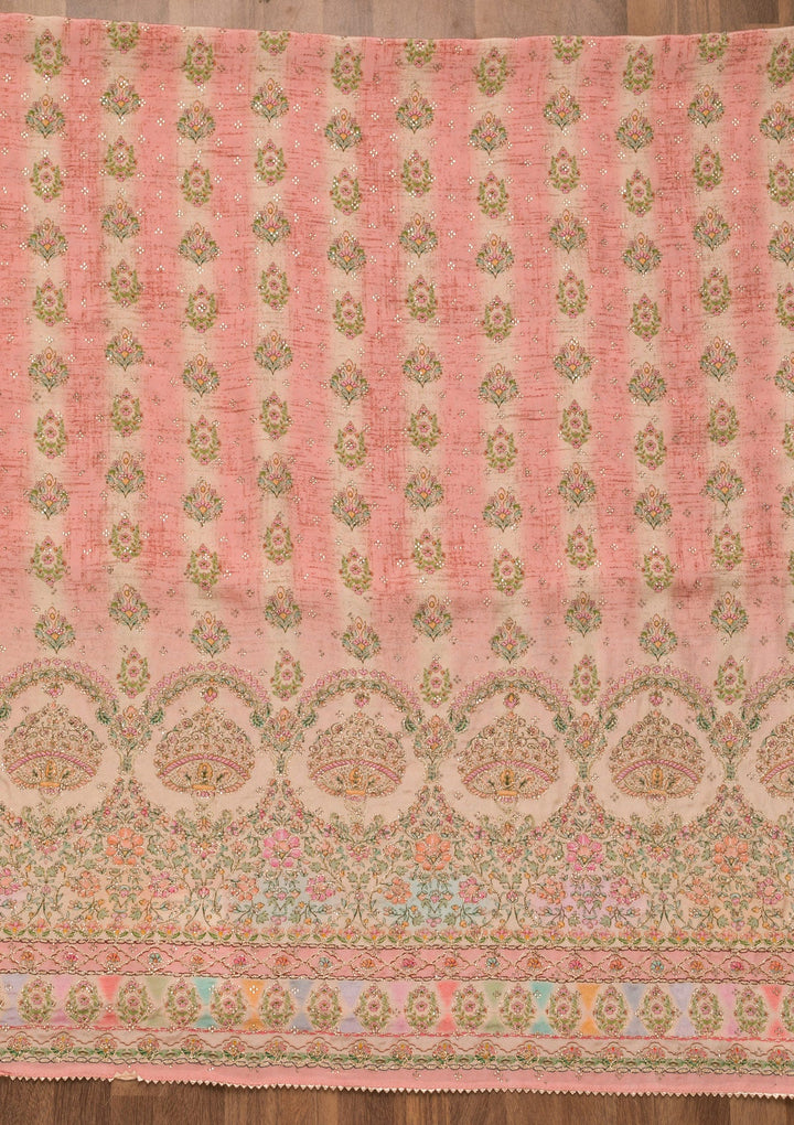 Pink Printed Crepe Unstitched Salwar Suit-Koskii