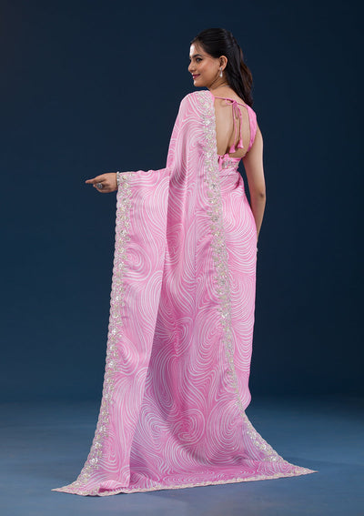 Pink Printed Georgette Saree-Koskii