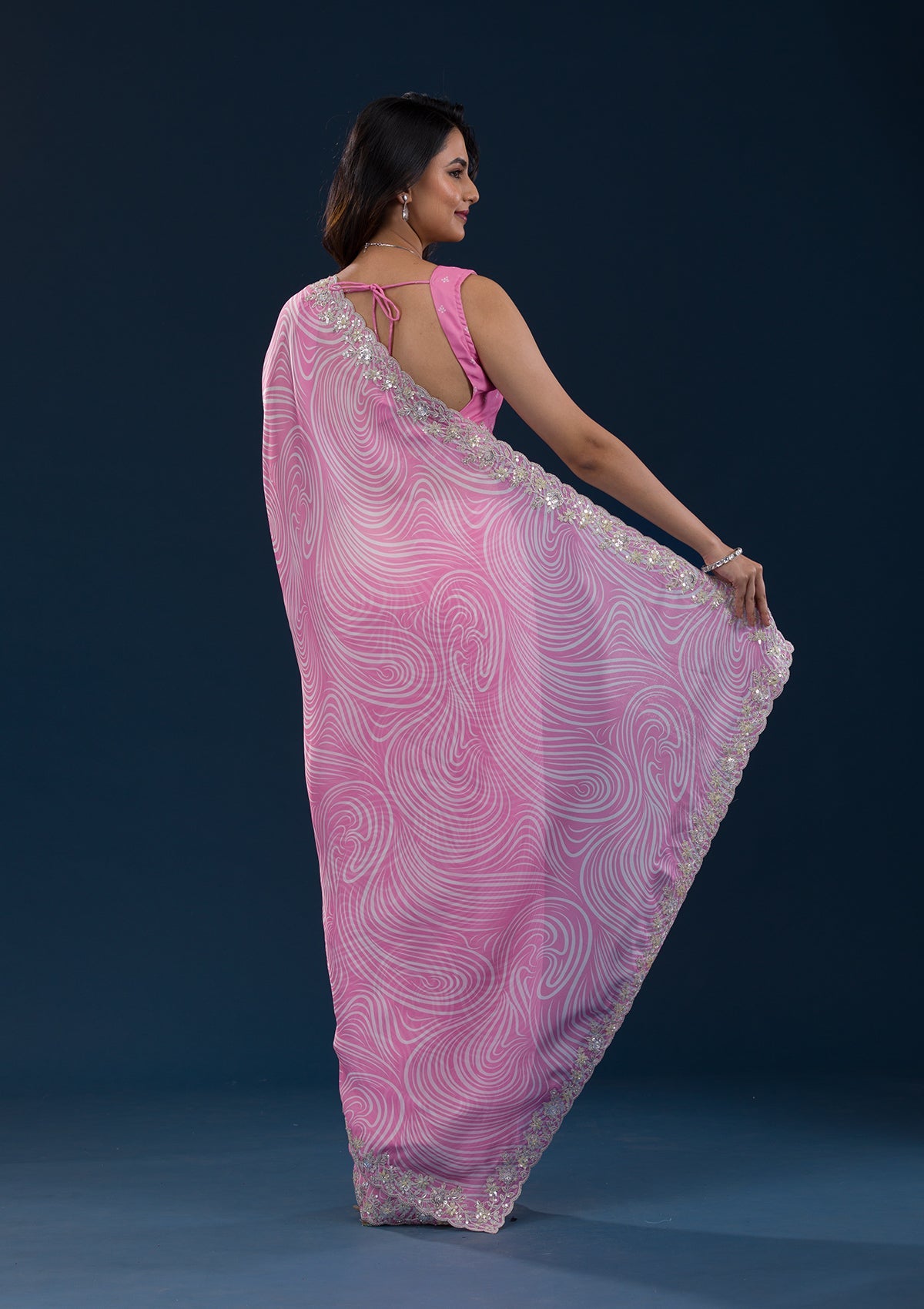 Pink Printed Georgette Saree-Koskii