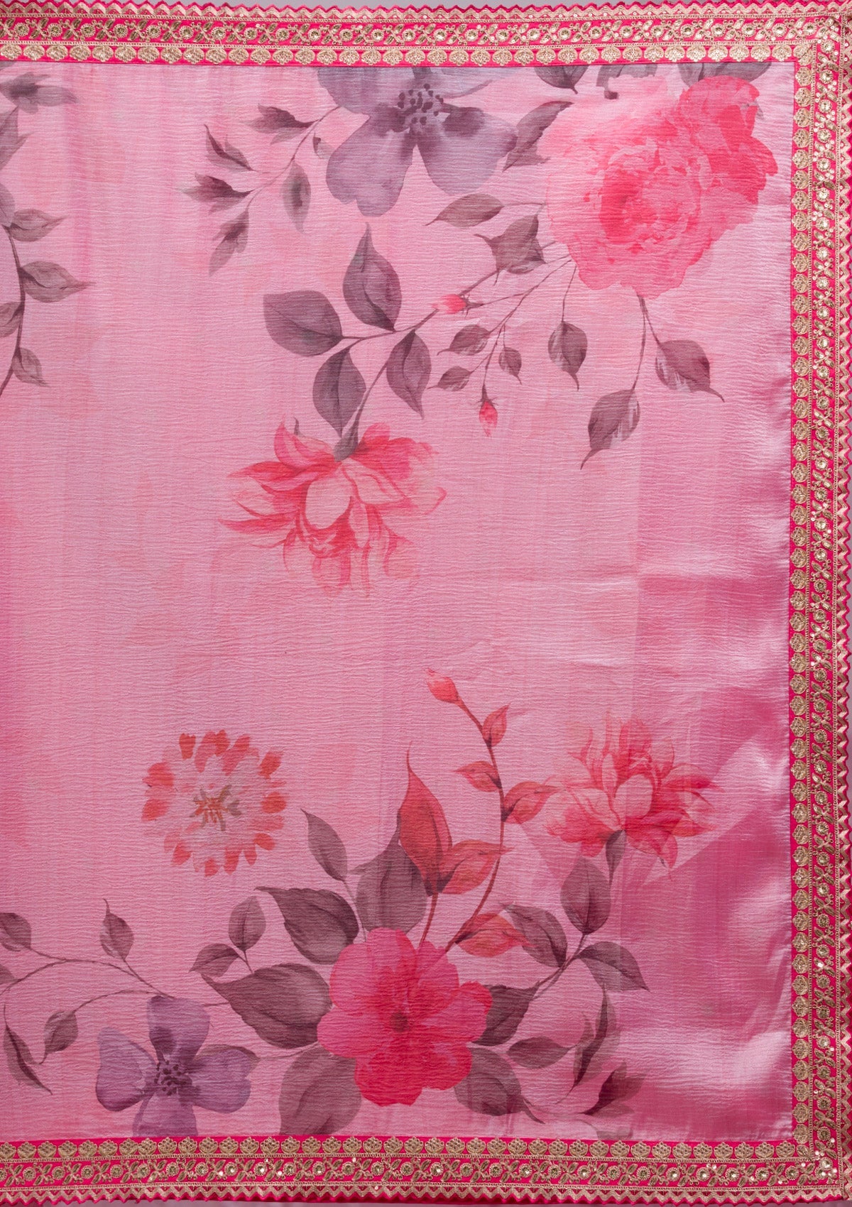 Pink Printed Georgette Saree-Koskii