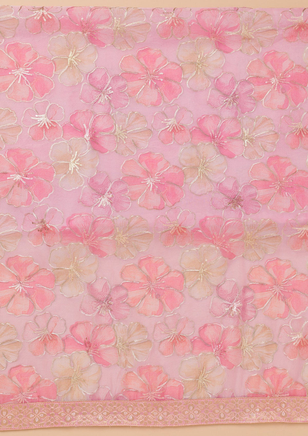 Pink Printed Organza Unstitched Salwar Suit-Koskii