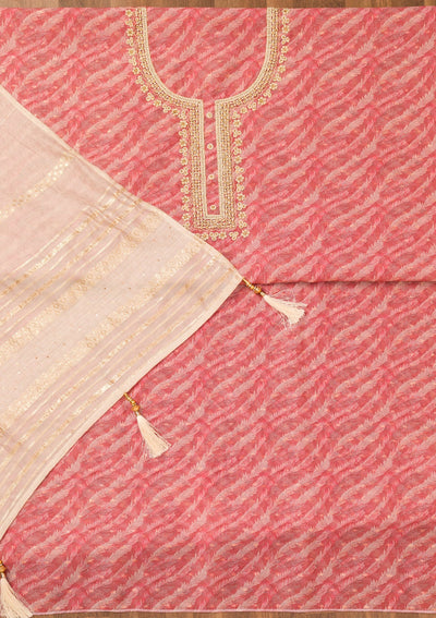 Pink Printed Organza Unstitched Salwar Suit-Koskii