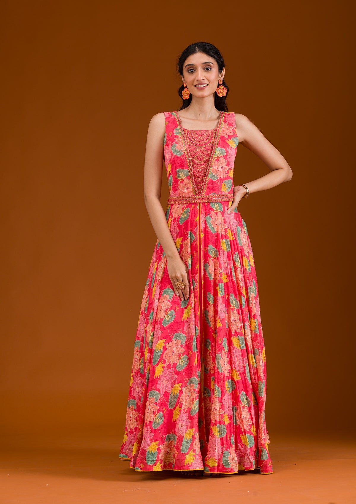 Pink Printed Printed Readymade Salwar Suit-Koskii