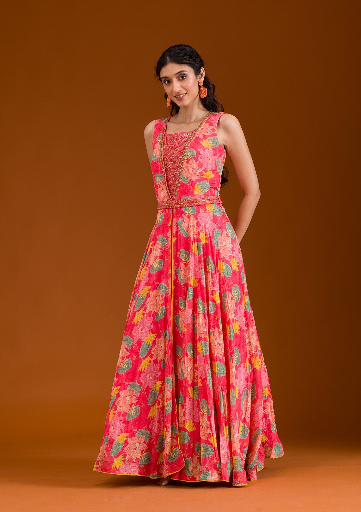 Pink Printed Printed Readymade Salwar Suit-Koskii