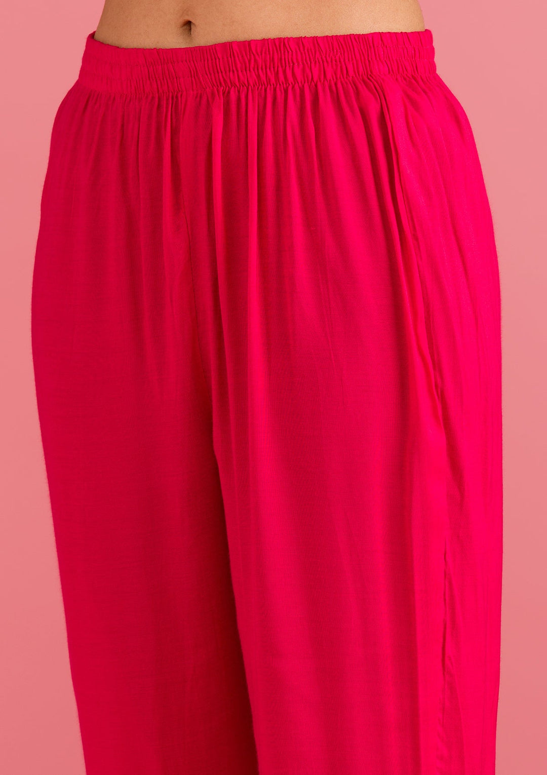 Pink Printed Semi Crepe Readymade Salwar Suit-Koskii