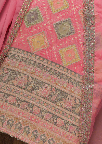 Pink Printed Semi Crepe Unstitched Salwar Suit-Koskii