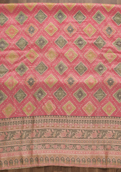 Pink Printed Semi Crepe Unstitched Salwar Suit-Koskii