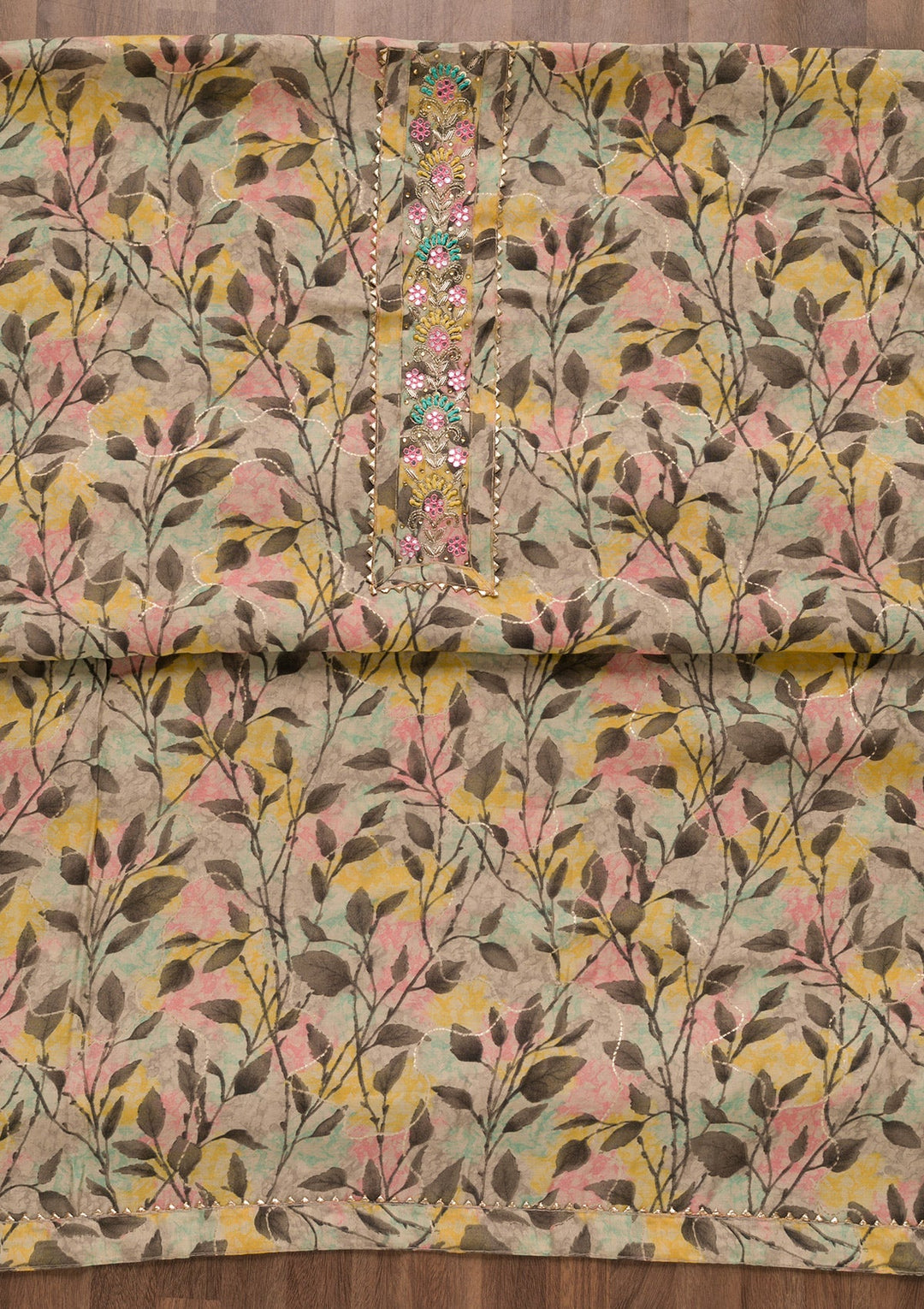 Pink Printed Semi Crepe Unstitched Salwar Suit-Koskii