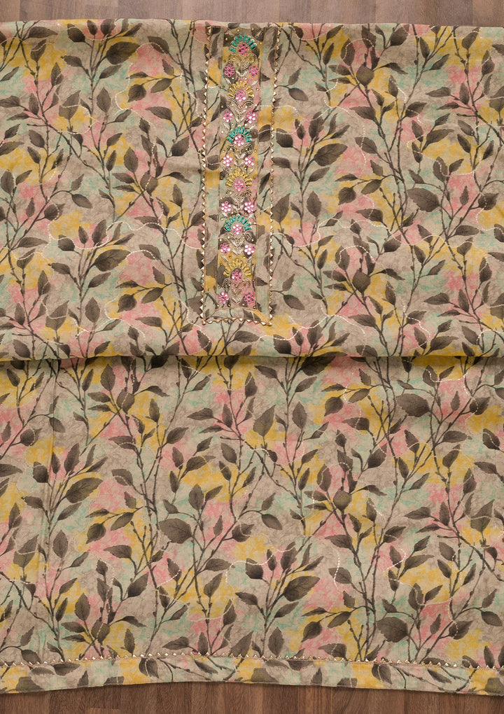 Pink Printed Semi Crepe Unstitched Salwar Suit-Koskii