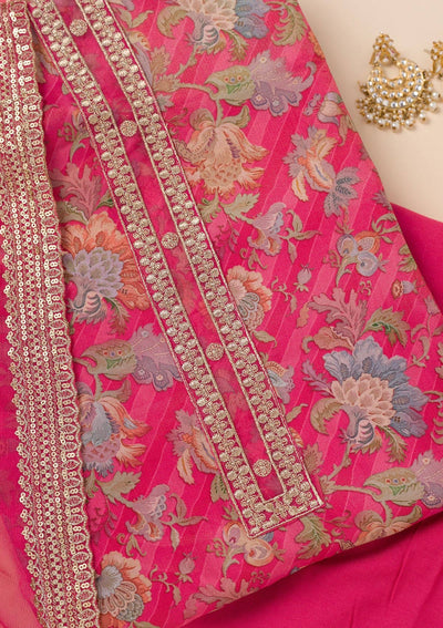 Pink Printed Semi Crepe Unstitched Salwar Suit-Koskii