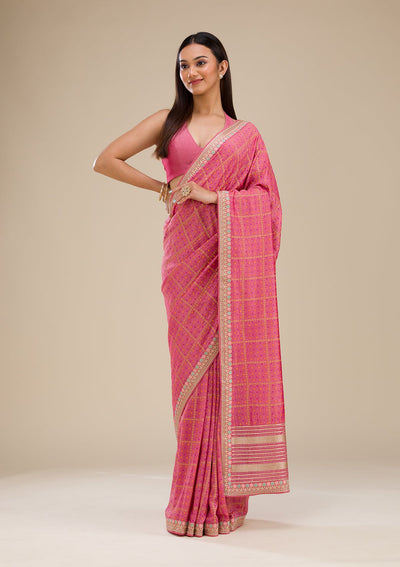 Pink Printed Soft Silk Saree-Koskii