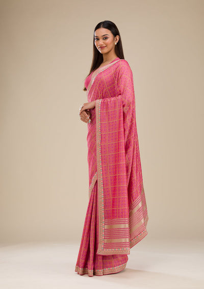 Pink Printed Soft Silk Saree-Koskii