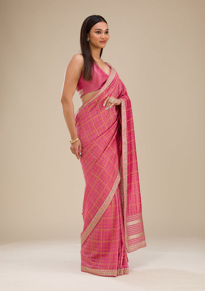 Pink Printed Soft Silk Saree-Koskii