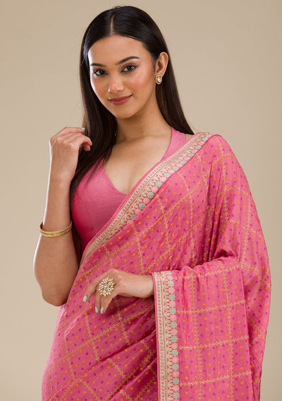 Pink Printed Soft Silk Saree-Koskii