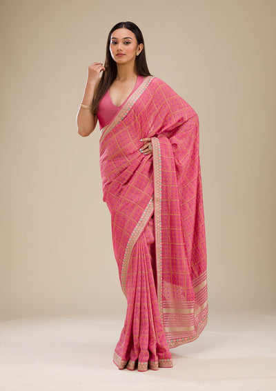 Pink Printed Soft Silk Saree-Koskii