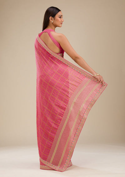 Pink Printed Soft Silk Saree-Koskii