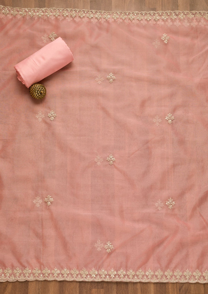 Pink Printed Tissue Unstitched Salwar Suit-Koskii