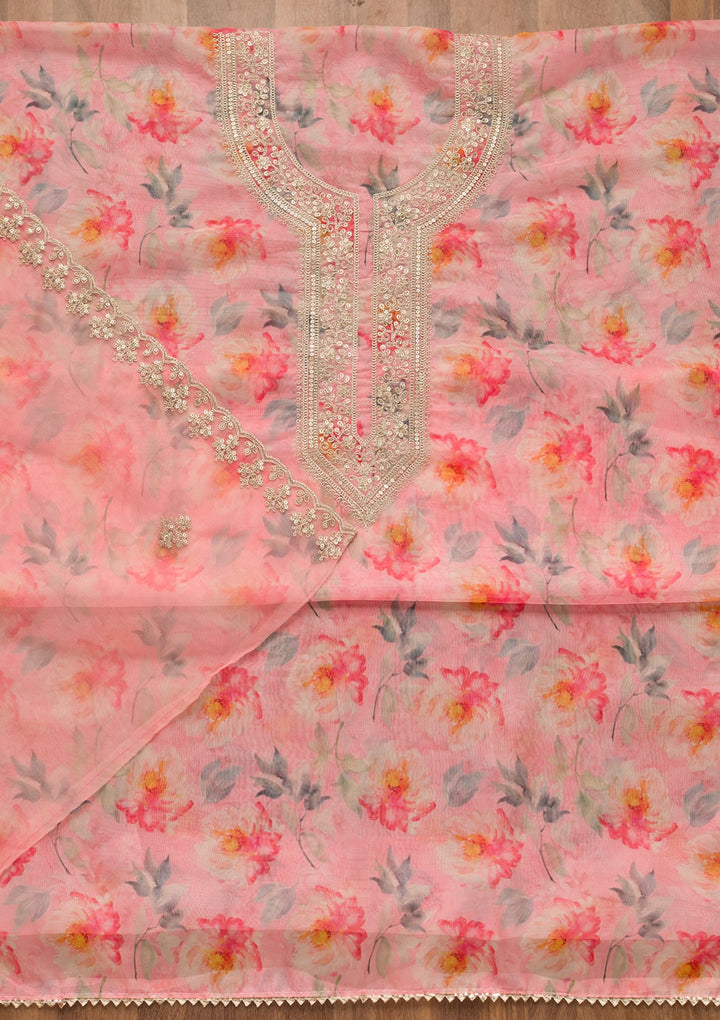 Pink Printed Tissue Unstitched Salwar Suit-Koskii