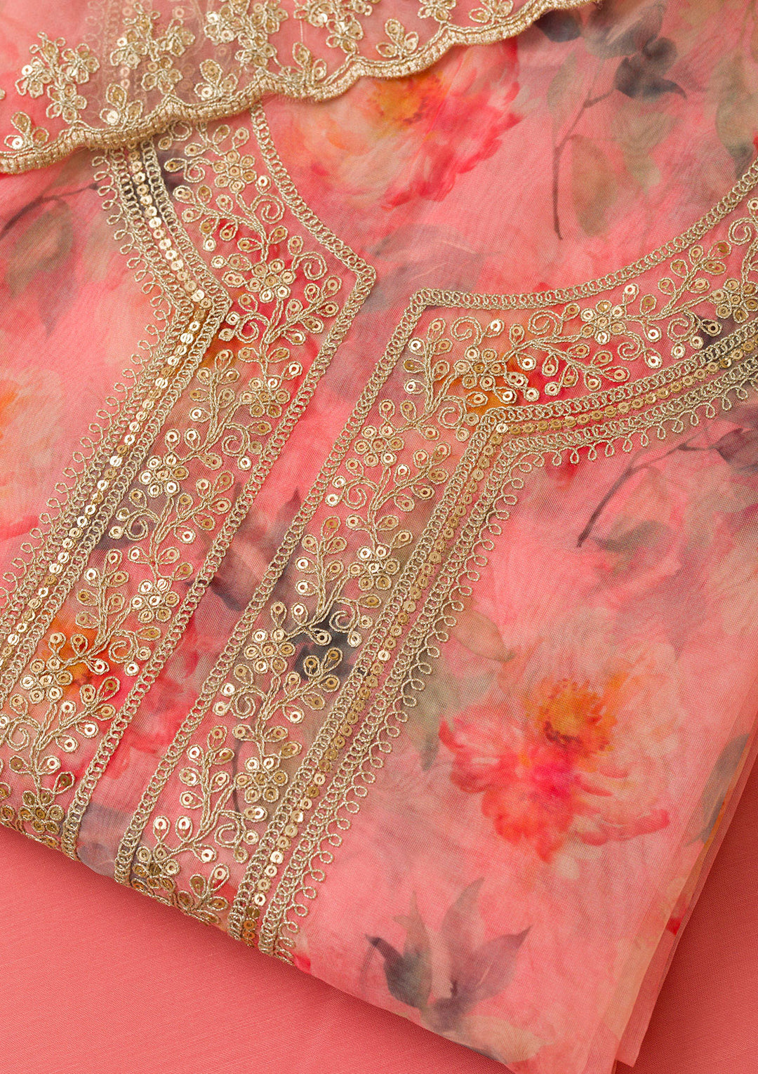 Pink Printed Tissue Unstitched Salwar Suit