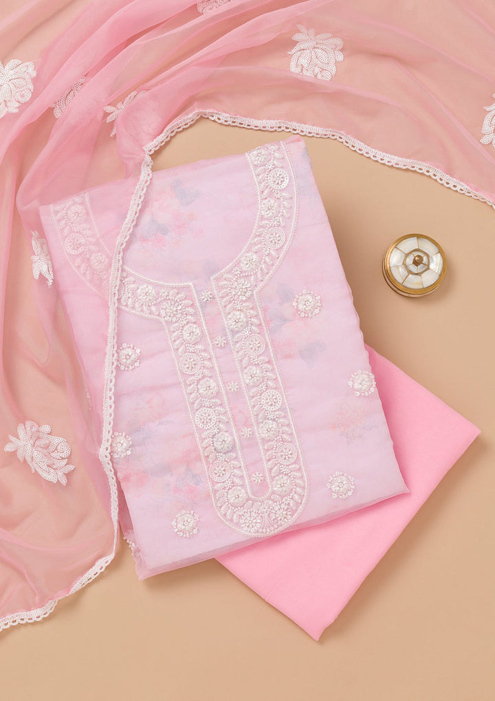 Pink Printed Tissue Unstitched Salwar Kameez-Koskii